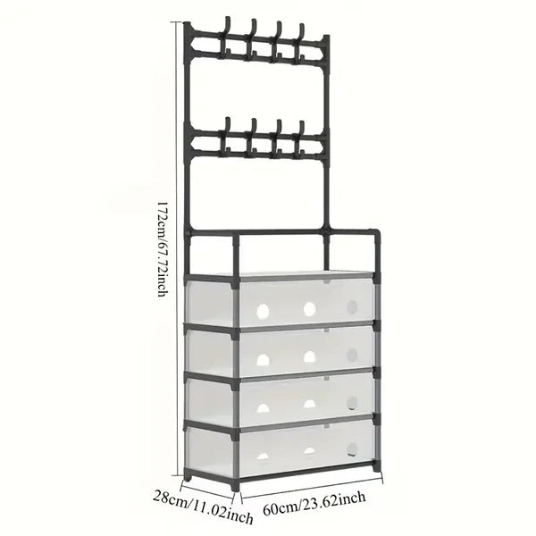 Metal Shoe Rack With Coat Hooks – Dustproof Organizer