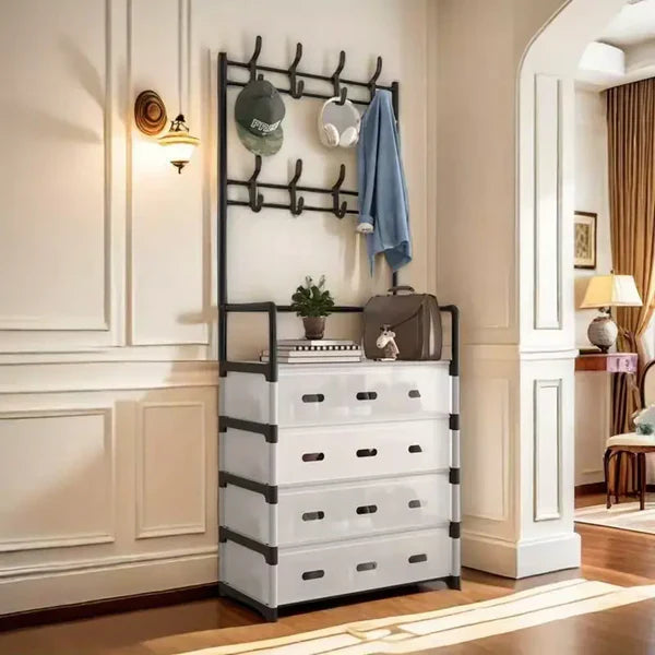 Metal Shoe Rack With Coat Hooks – Dustproof Organizer