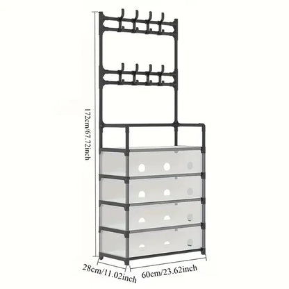 Metal Shoe Rack With Coat Hooks – Dustproof Organizer