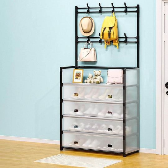 Metal Shoe Rack With Coat Hooks – Dustproof Organizer