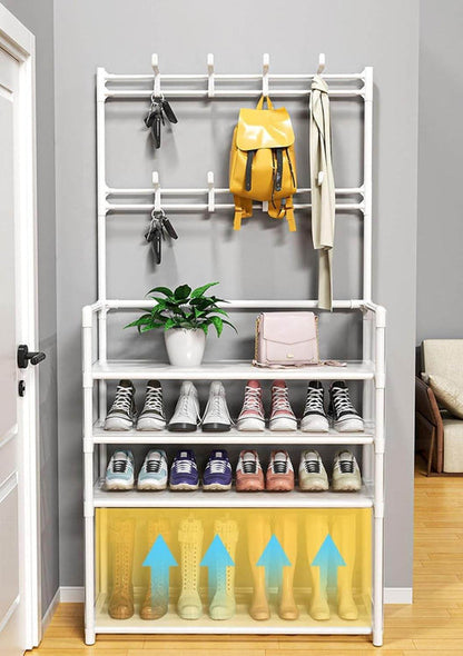 Metal Shoe Rack With Coat Hooks – Dustproof Organizer